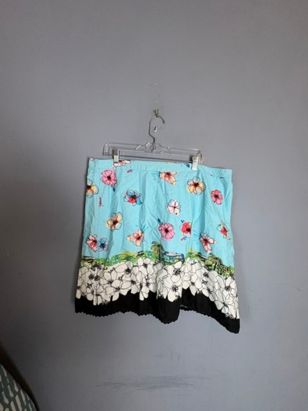 George Womens Plus Size 18W Blue Floral Cotton Skirt Lined